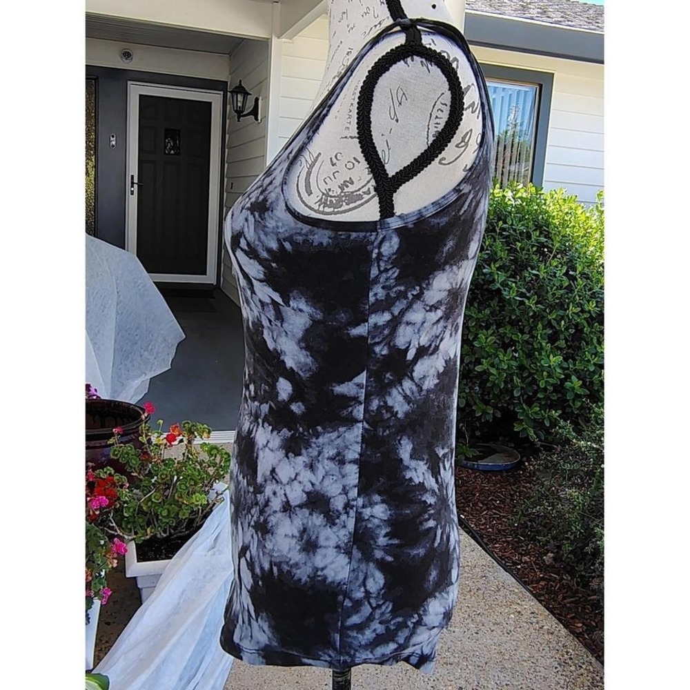 Womens Black and Gray Tie Dye Scoop Neck Knit Tank Top Medium Casual Beach - Picture 2 of 4